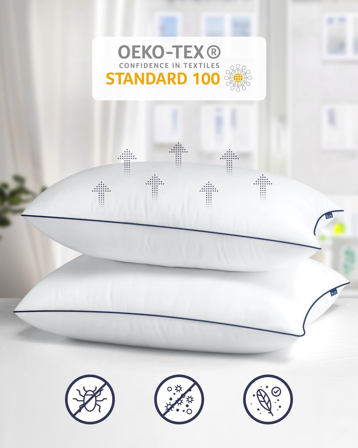 Pernă Bedstory, 65 X 65 cm, 2 bucăți, înălțime reglabilă, hipoalergenică, lavabilă la mașină Perne standard Naty Shop