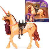 Unicorn Academy Einhorn Cinder - 28 cm groß, Original-Einhorn von Valentina zur Netflix-Serie, mit echter Mähne und Schweif, abnehmbarem Zaumzeug und Sattel sowie Bürste, für Kinder ab 4 Jahren