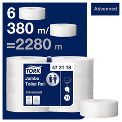 Hârtie igienică Tork Jumbo White T1, Advanced, 2 straturi, 6 × 380 M, 472118