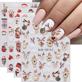 JMEOWIO 3D Nagelsticker Weihnachten Nail Art Sticker Selbstklebend Nagelaufkleber 5D Stereoskopisch Schneeflocke Xmas Winterurlaub Niedlich Dekoration Nageldesign Zubehör 4 Blatt