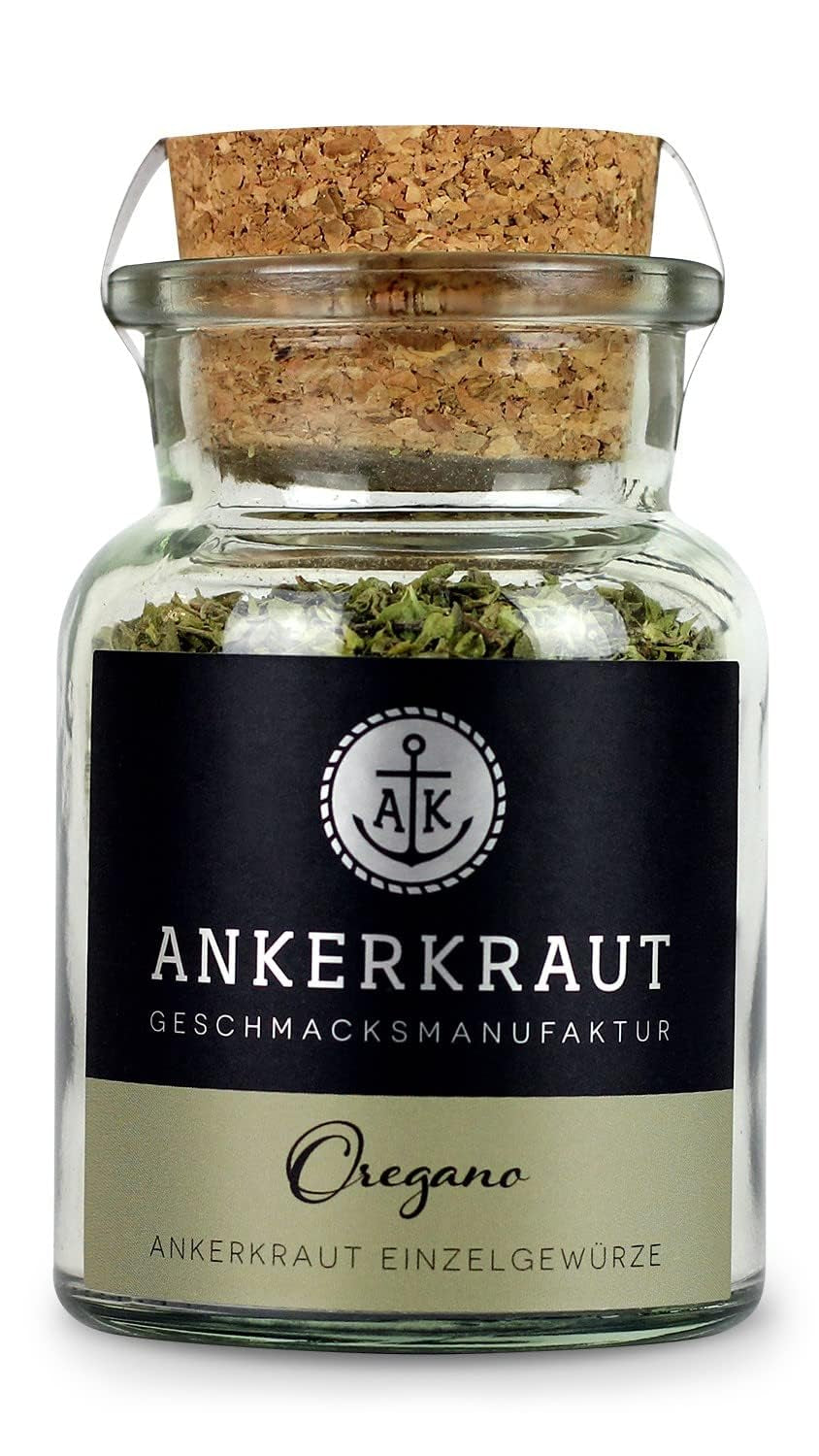 Ankerkraut Oregano Gewürz, tørret gerebelt, perfekt til pizzasuppe tomat og fisk, Kräuter zum Würzen, middelhavsküche für zu Hause, Lecker Kochen, 20g im Korkenglas
