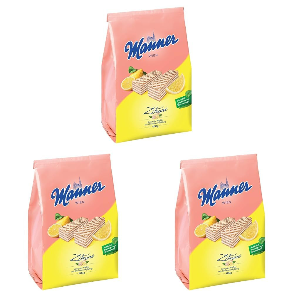 Vafe cu lămâie Manner | Vafe crocante vegane cu cremă de lămâie | 1 pachet (400 g)