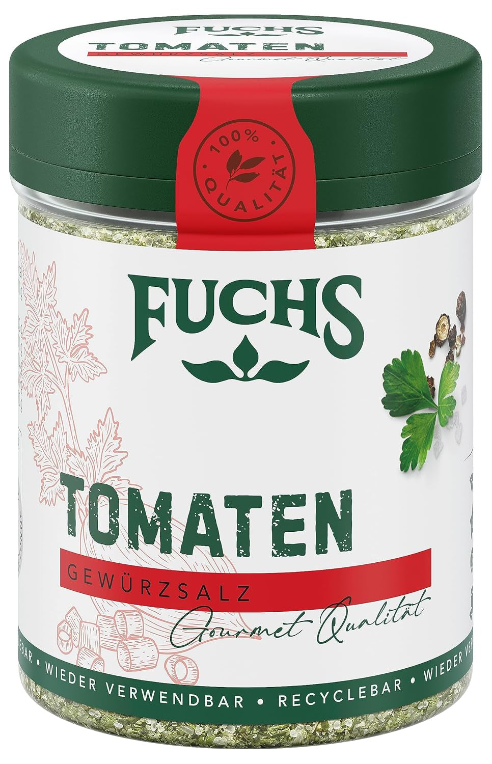 Fuchs Gewürze - Tomat Gewürz - Gewürzsalz für Tomatenbrot, Frühstücksei eller Steak - naturlige ingredienser - 90 g i wiederverwendbarer, genbrugsbarer Dosis