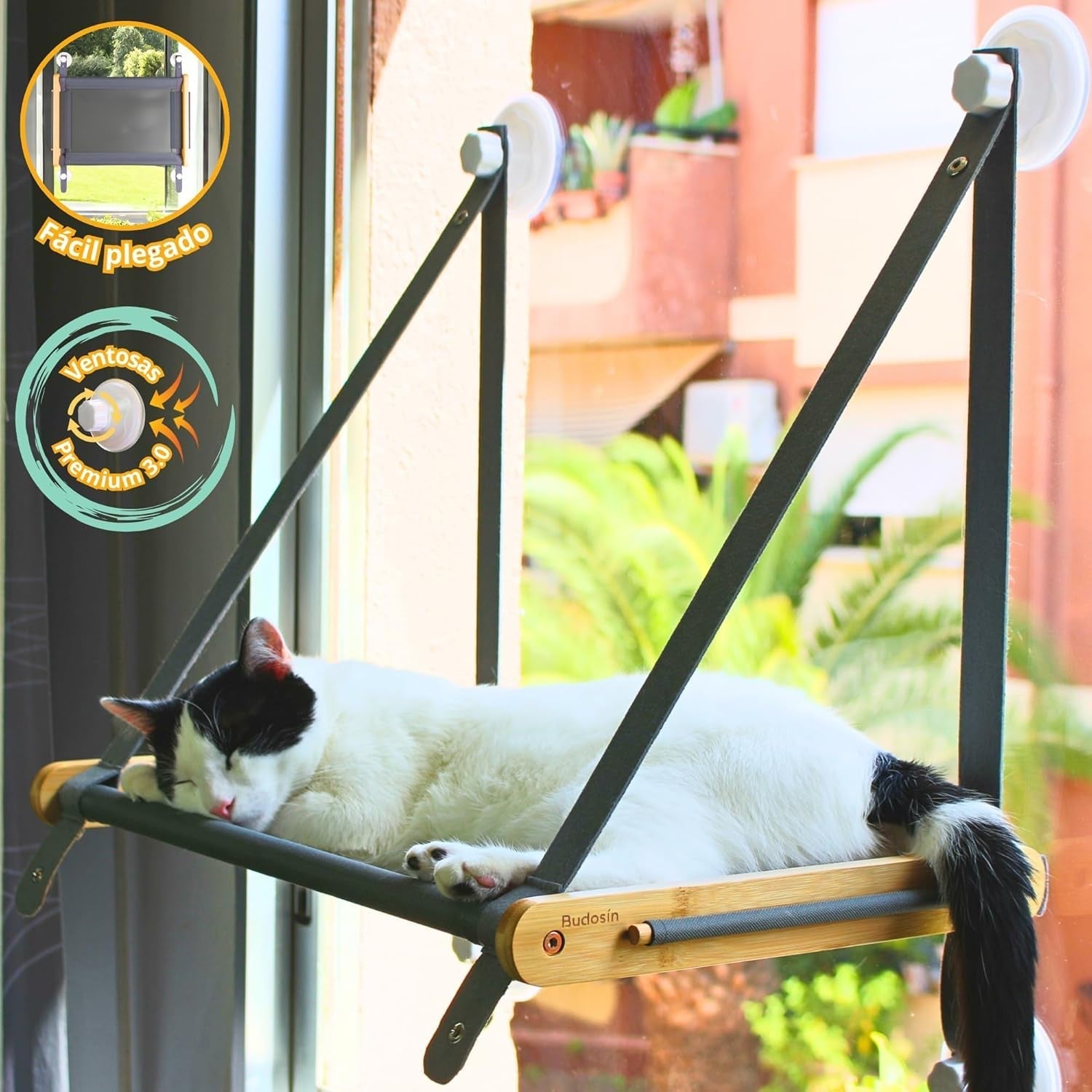 Șezlong pentru pisici - Pat pentru pisici la fereastră - Hamac pentru pisici - Hamac pentru pisici - Hamac pentru pisici - Hamac pliabil pentru pisici 54 cm - Lemn masiv