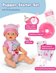BABY Born Emma - păpușă bebeluș 43 cm - 10 funcții, inclusiv accesorii și saltea - Funcționează complet fără baterii - Potrivită pentru copii cu vârsta de 3 ani și peste