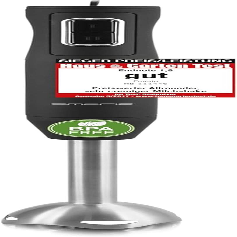 Emerio HB-111446 Stativblander, TESTSIEGER Preis/Leistung, Gummierter Rutschfester Griff, Edelstahl, Bpa-Frei, Schwarz, 250W Kitchen Naty Shop 250W