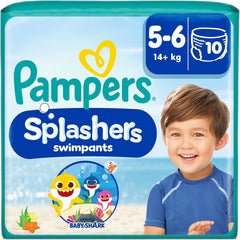 Pampers Størrelse 5-6 Splashers Baby Shark Limited Edition 10 Pack Engangs svømmebleer til sikker vandbeskyttelse
