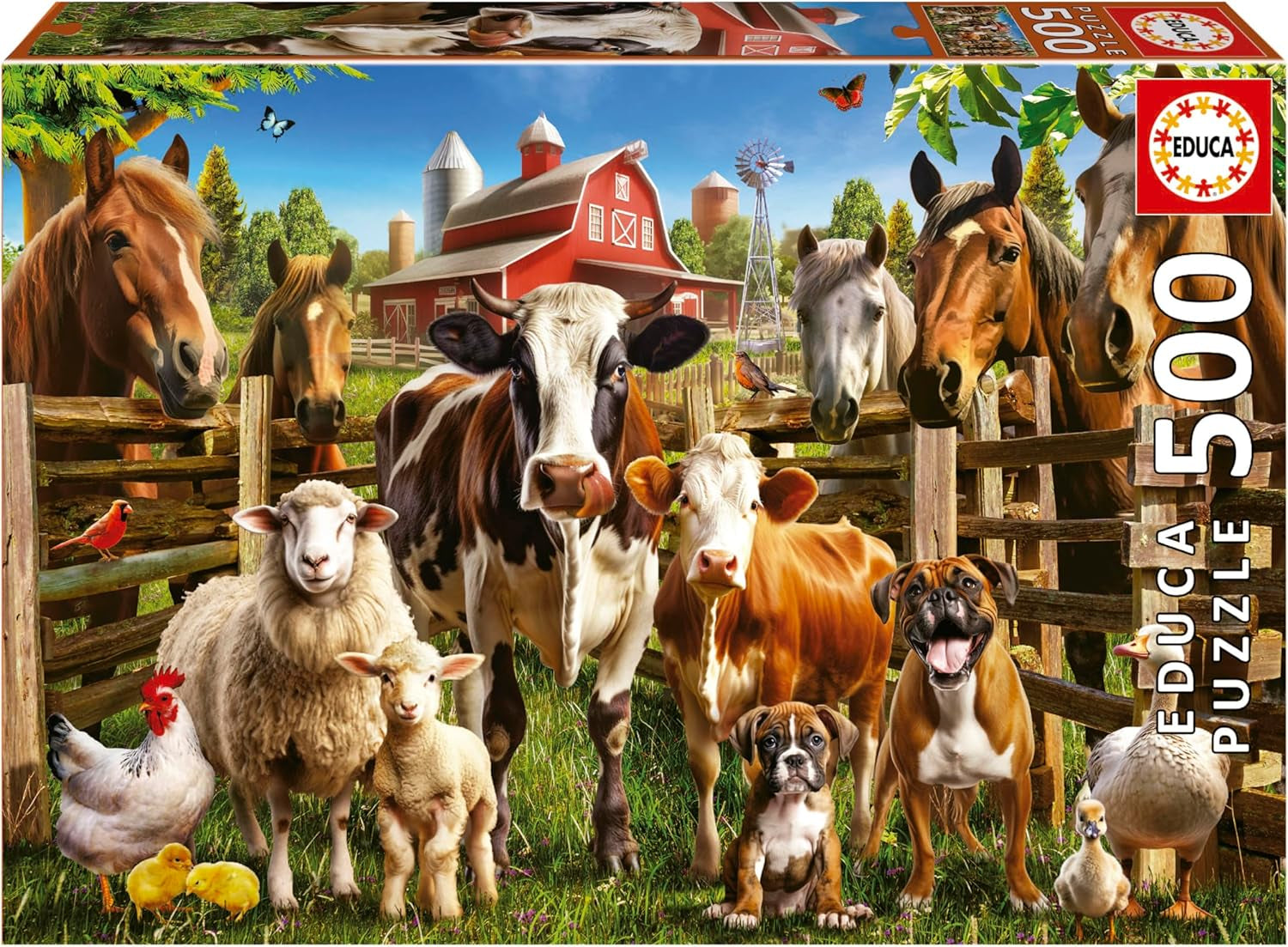 Educa - Puzzle de 500 piese pentru adulti | Animalele de la ferma obraznice. Dimensiuni: 48 X 34 cm. Include lipiciul de puzzle Fixpuzzle. Pentru 11 ani (19905) Puzzle Naty Shop Titlu implicit