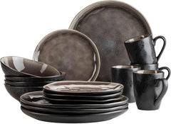 MÄSER 934073 Niara Organic Series, set de veselă modern pentru 4 persoane, cu aspect vintage incitant, serviciu combinat format din 16 piese cu o combinație specială de glazură în negru și maro, gresie