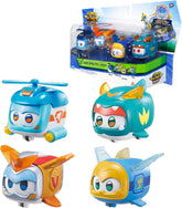 Super Wings Super Pets 4 STK Shine, Golden Boy, Jerome, Ellie Skiftbart ansigtsudtryk Lyneffekt Bærbart legetøj til 3 4 5 6 7 8 år gammel dreng Pige 2 tommer actionfigurer Naty Shop 4 pakke B