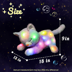 Pisică de pluș muzicală cu LED, jucărie cântătoare luminoasă, Mama Pisică cu 3 pisoi în burtă, cântec de leagăn animat, jucărie liniștitoare pentru mame, copii, fete mici, curcubeu, 45 cm