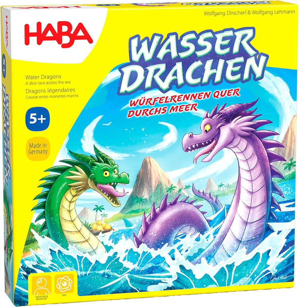 HABA Water Dragons - Terning- og strategispil for børn 5+ - Spændende brætspil med drager og træfigurer - Familiespil for 2-4 spillere - 1307133001