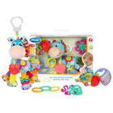 Pachet cadou cu activități Playgro Clip Clop Sensory Garden – jucărie senzorială pentru grădină pentru bebeluși de la 0 luni – jucărie interactivă cu zornăitoare, inel de dentiție și prieten pentru cărucior – 4 piese