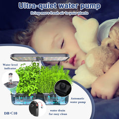 Hydroponisk dyrkningssystem med 12 redskaber, indendørs urtehavesæt med LED-lys, smart hjemmehave, køkken, spiresæt med automatisk timer (grå)