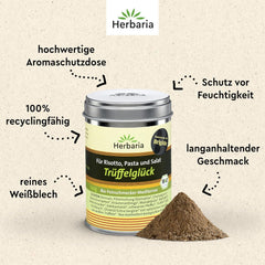 Herbaria Trüffelglück bio 110g M-Dosis - Fertiges Bio-Pilz- & Trufflegewürz for intensiv-köstliche Gerichte - mit erlesenen Ingrediens - i nachhaltiger Aromaschutz-Dose