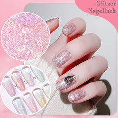 Pink glitter neglelak - Ikke-giftig, vandbaseret neglelak til kvinder - Hurtigtørrende neglelak - Reflekterende glitter neglelak til gør-det-selv-neglekunst derhjemme (Transparent Pink, 10ml)