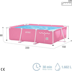 Intex 28266NP - Rektangulær overjordisk pool med ramme, 1662 L, stål og PVC, pink, 220x150x60 cm