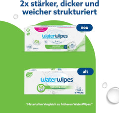 WaterWipes Sensitive+ Hydrating Boost vådservietter, hydrerende servietter, 360 stykker (6 pakke), 3 i 1 rene, pleje, hydrere, 99 % aloe vera vand, uparfumerede babyservietter