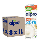 Alpro Sojadrink – Vegan und Milchfrei – Von Natur aus laktosefrei und fettarm – Rich and pflanzlichen Proteinen, inhalt Calcium and Vitamine – 8 x 1 L – Haltbar