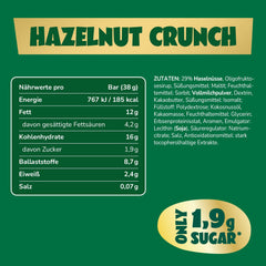 Karamelhasselnøddechokoladebarer forude | 12 chokoladebarer x 35 g uden tilsat sukker | 1,9 g sukker pr. bar | Sprød hasselnød og karamel smag | Low Carb slik | Ingen palmeolie