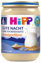 HiPP Bio Gute Nacht Dinkelgrießbrei (6 x 190g), Babybrei ab 6. Monat, ohne Zuckerzusatz, gut sättigend, i bedre Bio-Qualität