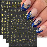 8 coli de autocolante pentru unghii cu stele și lună aurie, aripi de înger, autocolante pentru unghii bronzante, aurii, stele, folie de unghii, autocolante autoadezive pentru unghii, accesorii pentru design unghii, autocolante pentru unghii
