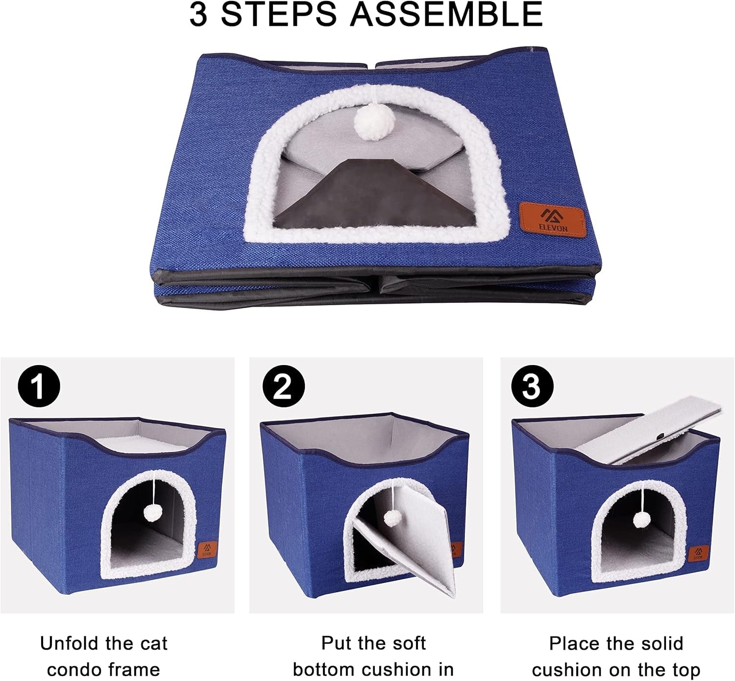 Paturi pentru pisici de interior, căsuță pliabilă pentru pisici, potrivită pentru toate anotimpurile, apartament tip cub pentru pisici cu zgârietură și pernă reversibilă, potrivită pentru mai multe animale de companie mici sub...