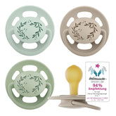 nip - Verde Cireș | 0-6 luni | Pachet de 4 | Suzetă pentru bebeluși, potrivită pentru alăptare și pentru dinți. Suzetă sustenabilă, fabricată din materii prime naturale, verde deschis/maro