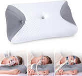 CPAP Memory Foam Cushion pentru toate măștile Cpap, pernă ergonomică pentru dormitorii laterali cu caneluri pentru măști Cpap și zonă de sprijin, reduce scurgerile de aer și presiunea măștii Perne ortopedice cervicale Naty Shop Gri 65X41X9/11Cm