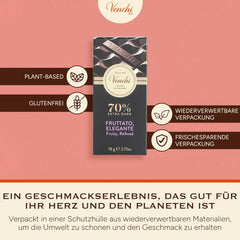 Venchi - Mørk chokolade 70%, 78 g - Med udvalgte kakaoblandinger - Glutenfri - Vegansk