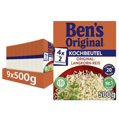 BEN'S ORIGINAL™ langkornet ris, kogt i pose, 9 x 500 g, 20 minutter