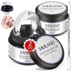Saviland Lipici solid pentru unghii pentru vârfuri: 2 bucăți 15G lipici pentru unghii artificiale lipici extra puternic gel de presare pe unghii adeziv UV gel lipici pentru unghii pentru femei salon de acasă DIY lampă UV/LED întărită