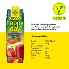 Rauch Happy Day Strawberry | Aromă intensă de căpșuni | Rafinat cu mere și lămâie | 6X 1 litru, Tetra Prisma Bauturi fara alcool Naty Shop