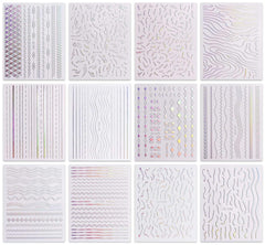 JMEOWIO Nagelsticker Aurora 12 Blatt Nail Art Sticker Selbstklebend Nagelaufkleber Holografisch Dekoration Nageldesign Zubehör