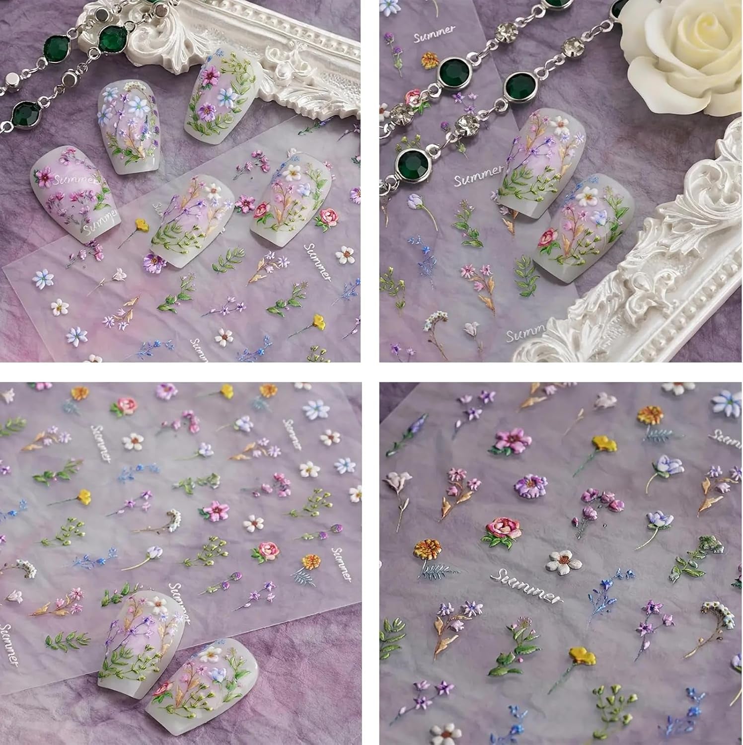 Nagelsticker Set - Selbstklebende Nail Sticker, Nageldesign Zubehör, Nail Art, Nagelaufkleber Für Fingernägel, Blumen Nagelsticker, Nagel Deko