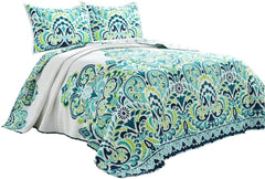 Lush Decor Clara quilt, bumbac, turcoaz și mandarină, Full/Queen Plapumi si pilote Naty Shop Albastru/verde Dimensiune rege