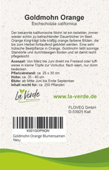 La Verde MIN HAVE OG MIG. California valmuefrø 'Poppy Orange' i ca. 250 planter, californisk valmue, langblomstrende frø, ikke-GMO