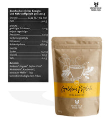 - BIO Goldene Milch Gewürzmischung | Gewürzmischung aus 100 % Bio-Zutaten für die Zubereitung von goldener Milch. Også ideel som Zutat für Smoothies und Bowls | Indhold: 250 g