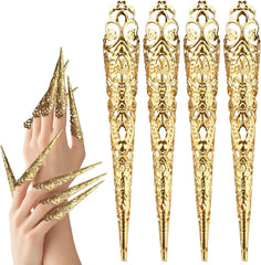 Mwoot 10 bucăți Halloween unghii false aurii unghii false antice regina costum cosplay deget unghii vârful inelelor deget unghii vârful ghearelor inele pentru unghii gheare inele pentru unghii pentru femei