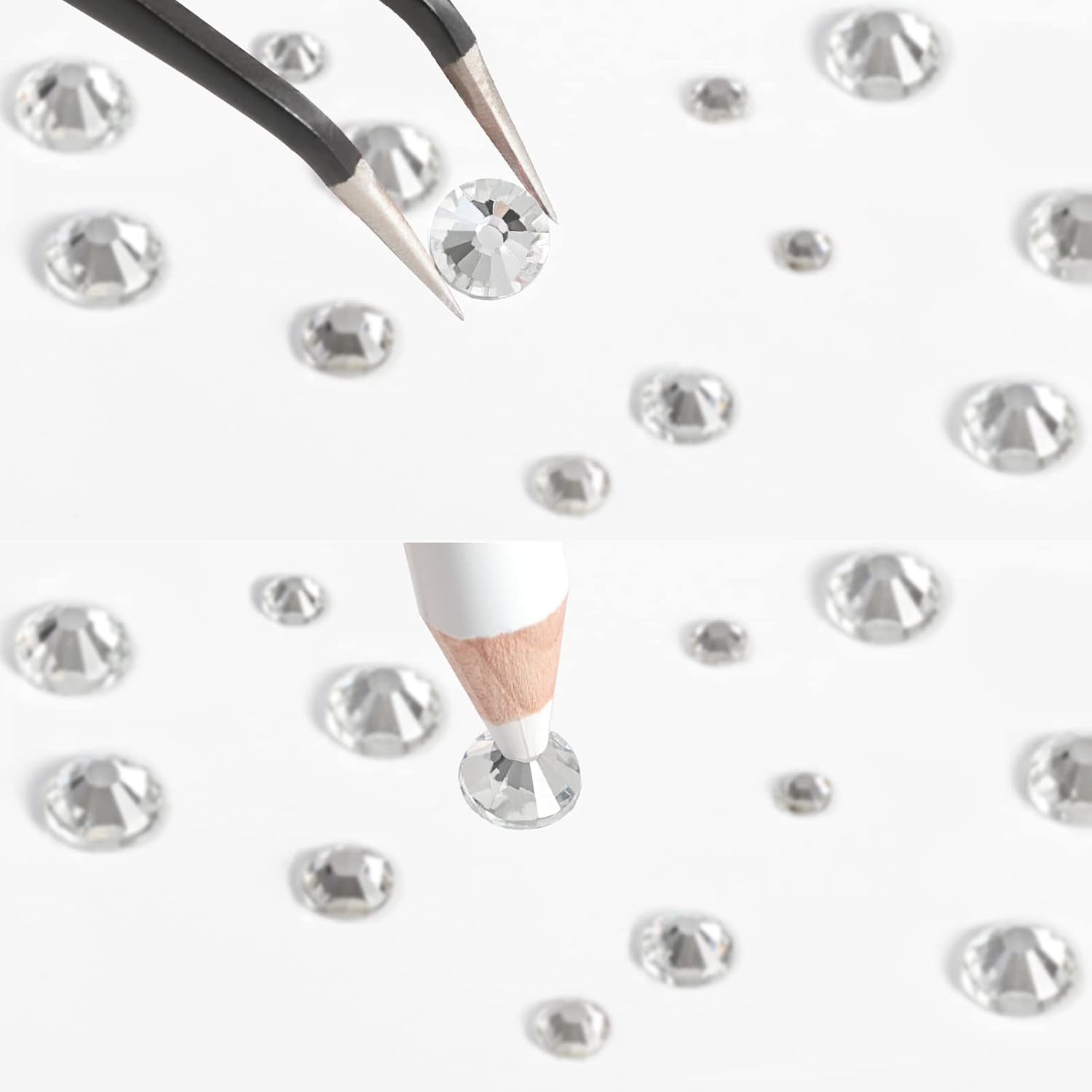 Beadsland 2500Pcs Glas Nailart Strasssteine Kristall Flatback Edelsteine Runde, Für Handwerk Gemischt 8 Größen SS4 ~ SS30 Mit Picking Pinzette Und Stift (Kristall Weiss)