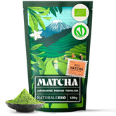 Naturalebio Matcha Ceai pudră bio - Calitate premium - 100G. Ceai verde original din Japonia. Ideal pentru băut. Ceai verde pentru latte, smoothie-uri. Produs în Uji, Kyoto.