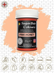 Pastă de colorant alimentar Sugarflair Pastel Pink Honey - Foarte concentrată pentru utilizare cu cremă de unt, pastă de zahăr, glazură regală sau amestecuri pentru prăjituri, colorant alimentar vibrant - 25 g