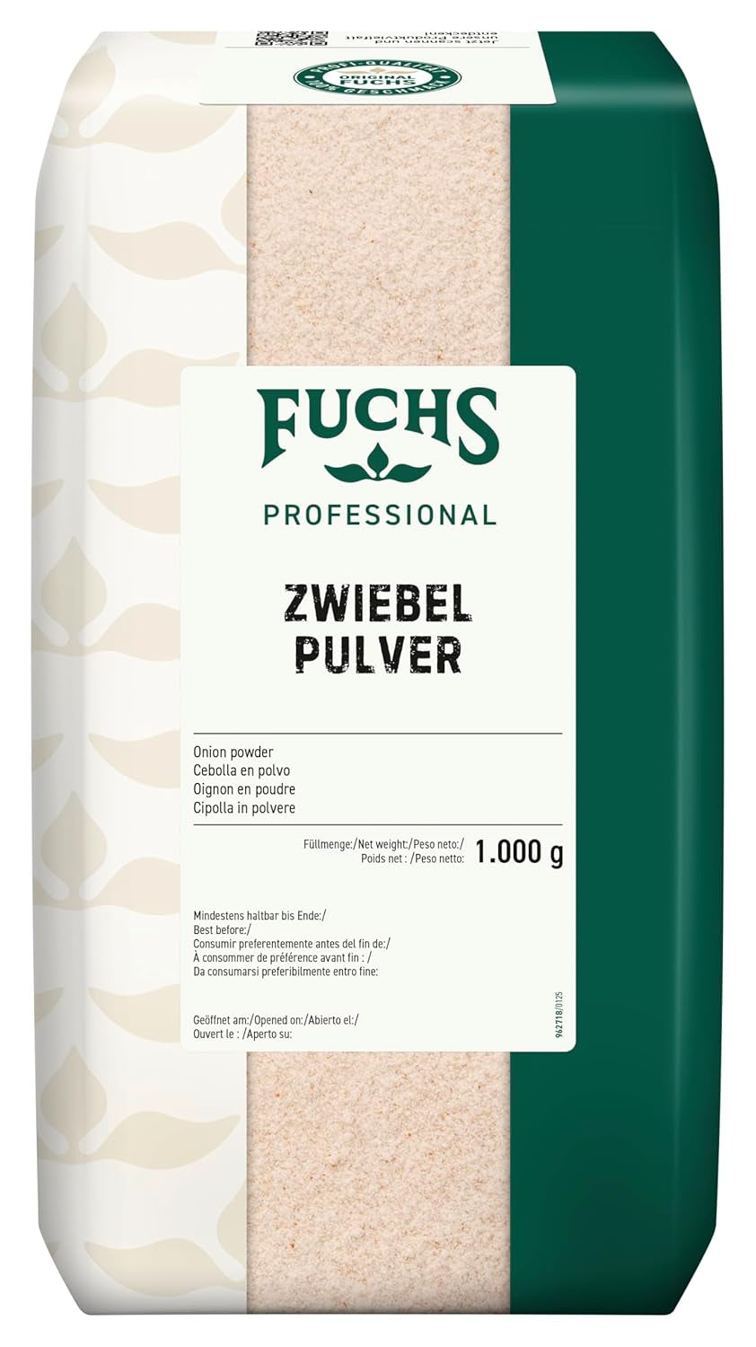 Fuchs Professional - Zwiebelpulver | Schonend verfahrett, zum Würzen von herzhaften Gerichten | Profi-Qualität für Großverbraucher und Gastronomie | 1 kg im genbrugspose