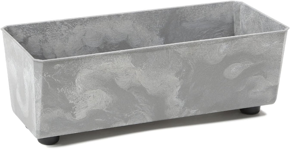 Jardinieră dreptunghiulară LAMELA cu picioare elegante – Ghiveci gri cu aspect de beton, fabricat din plastic robust, 37x17 cm, 6L – Rezistent la intemperii și ușor de curățat – Pentru interior și exterior