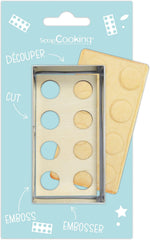 ScrapCooking – Set de tăietoare de biscuiți din lemn de cărămidă + instrumente de embosare – Formă de tăietor de biscuiți în relief din oțel inoxidabil – Accesoriu pentru matriță de copt, sablată, jucărie de construcție a torturilor – 2096