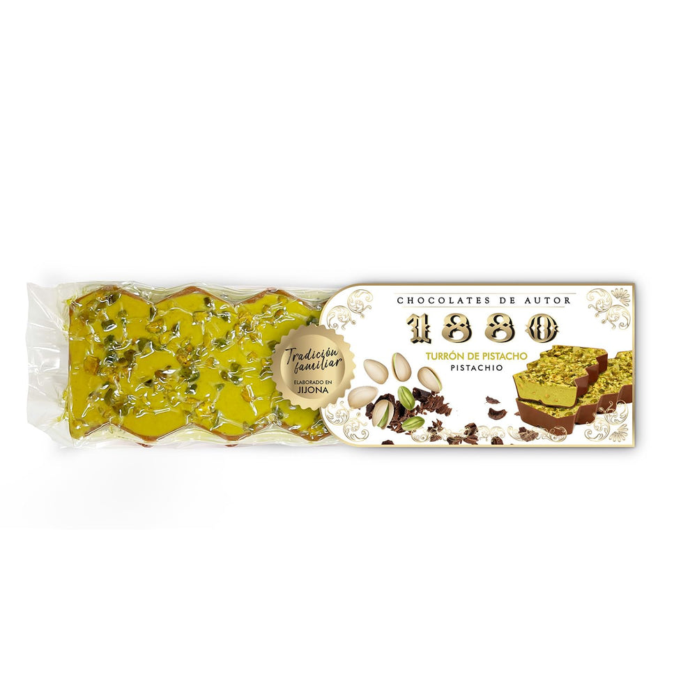 Håndværksmæssig chokolade pistacie turrón, 200g, cremet tekstur, overlegen kvalitet, fine ingredienser, autentisk smag, den dyreste turrón i verden