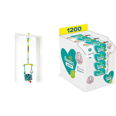 Bright Starts Deluxe dørlåsesæt med sikker og stabil dørrammeclips og Pampers Sensitive babyservietter, 1200 servietter (15 x 80)