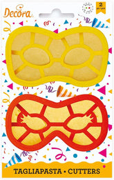 0255136 Set de forme pentru biscuiți cu mască de carnaval, Setul ideal pentru realizarea decorațiunilor din fondant sau cauciuc, Fabricat în Italia, Design original. Pachet de 2 piese.