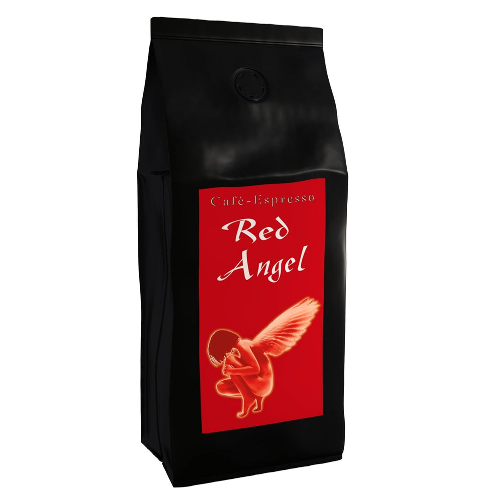 Espresso Kaffee Red Angel - Der Feurige - 1000g Fein Gemahlen - für Espressokocher, Espressomaschine, Percolator - Starker Premium-Espresso - Säurearm - Schonend und Frisch Geröstet