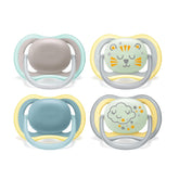 Philips AVENT Set de 4 suzete Ultra Air ușoare și respirabile: 2 suzete care strălucesc în întuneric și 2 suzete pentru zi, 18 luni+ (Model SCF349/43)